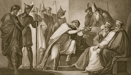 Edward II rezygnujący z korony, grawerowany przez Schiavonellego, ilustracja z "Historii Anglii" Davida Hume