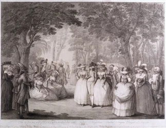 The Gardens of Carlton House z neapolitańskimi śpiewakami ballad, ryty przez Williama Dickinsona (1746-1823), 1784