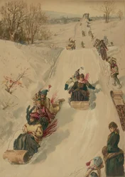 Saneczkarstwo, L. Prang and Co., 1886 (akwatinta)