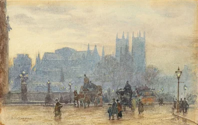 Opactwo Westminsterskie z Mostu Westminsterskiego 1892 (akwarela)