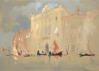 Gondole przed pałacem na Canale Grande w Wenecji.