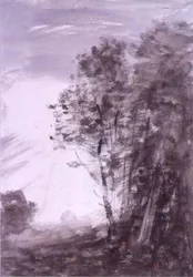 Pejzaż z drzewami (wc na papierze)