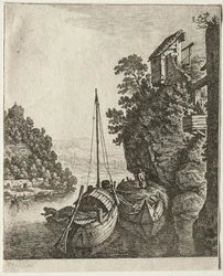 Dwie łodzie zacumowane pod skałą, 1667