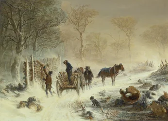 Ładowanie drewna w śniegu, 1858