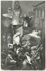 August wygłaszający przemówienie na pogrzebie swego siostrzeńca Marcellusa, 23 pne