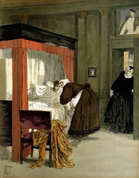 Karol IX (1550-1574), król Francji, umiera ze swoją pielęgniarką. Ilustracja Hermanna Vogla (1856-1918) w „”Henri IV””