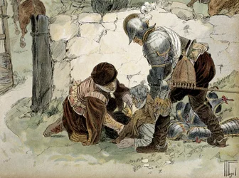 Henryk IV (1553-1610) ranny podczas zwiadu w Aumale przeciwko armii Mayenne. Ilustracja Hermanna Vogla (1856-1918) w „”Henri IV””