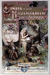 Kinder und hausmarchen (Opowieść o dzieciństwie i domu) 1812: bajki braci Grimm. Okładka Hermanna Vogla z 1894 roku przedstawiająca Królewnę Śnieżkę.