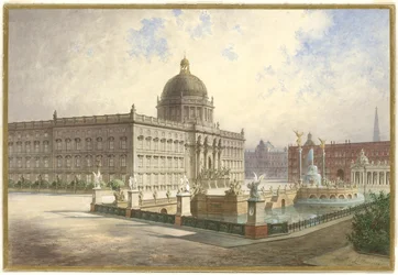 Berliner Stadtschloss. Widok fasady pałacu z mostu pałacowego, 1886