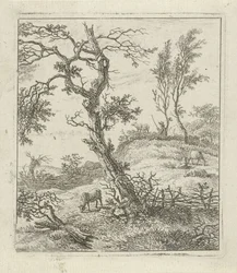 Krajobraz z pasterzem na wzgórzu