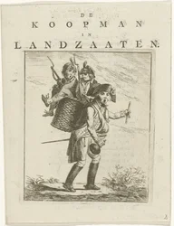 Arkusz piosenki i kreskówka z żołnierzami Karykatura o Willemie V Kupiec w Landzaaten (tytuł na przedmiocie)