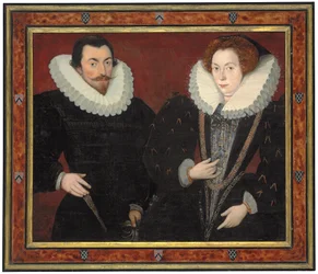 Portret podwójny Sir Johna Haringtona (1560-1612) z Kelston i Mary, Lady Harington (ok. 1571-1634), ok. 1589-93 (olej na płycie przeniesiony na deskę)