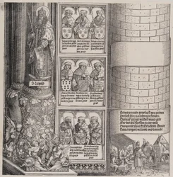 Maksymilian jako architekt, z posągiem św. Leopolda i popiersiami rodu Maksymiliana..., 15171518.
