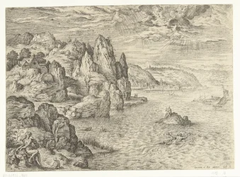 Przybrzeżny krajobraz z Hero i Leander Bohater i Leander Pejzaże ze scenami biblijnymi i mitologicznymi (tytuł serii)