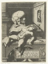 Przedstawienie Vanitas z dzieckiem i czaszką (Hodi mihi kras tibi / Dzisiaj ja, jutro ty)