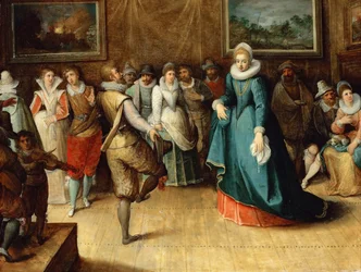 Towarzystwo taneczne - Hieronim II Francken (1578-1623). Olej na drewnie, ok. 1610. Wymiar : 41,5x54 cm. Muzeum Historii Sztuki, Wiedeń