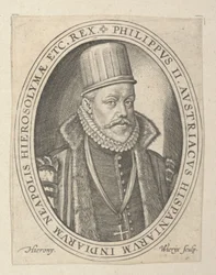 Filip II z Hiszpanii, koniec XVI-początek XVII wieku (rycina)