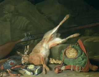 Martwa natura zająca ze sprzętem myśliwskim (dla par zob. 93439)