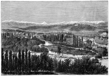 Pireneje widziane z tarasu zamku w Pau, Francja, 1879