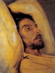 Portret dziennikarza Armanda Carela (1800-1836) na łożu śmierci Obraz przypisywany Paulowi Delaroche (1797-1856) XIX-wieczne nd. 0,46x0,48 m Paryż, Musee Carnavalet