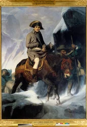Portret Napoleona Bonaparte (1769-1821) przechodzącego przez Świętego Bernarda w 1800 r. Obraz Paula Delaroche (1797-1856). 1848. wym. 2,22 x 2,89 m. - Portret Napoleona Bonaparte (1769-1821) przechodzącego przez Świętego Bernarda w 1800 r. Obraz Paula Del