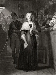 Maria Antonina przed Trybunałem Rewolucyjnym, 14 października 1793, grawerowana przez Williama Frencha (ok. 1815-98)