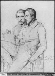 Podwójny portret Hippolyte i Paul Flandrin, 1835 (czarny ołów na papierze)