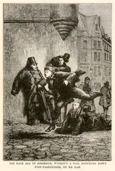 Z włosami w nieładzie, bez kapelusza, przewracając pieszych, biegł, biegł, z „W osiemdziesiąt dni dookoła świata” Juliusza Verne