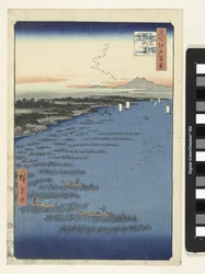 Wybrzeże w Samezu w South Shinagawa Minami Shinagawa Samezu kaigan (tytuł na obiekcie) Sto słynnych twarzy na Edo (tytuł serii) Meisho Edo hyakkei (tytuł serii na obiekcie)