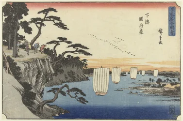 Het klif te Kokufu in de provincie Shimosa Shimosa Kokufu no dai (tytuł na obiekcie) Beroemde gezichten op de Kanto (tytuł serii) Kanto meisho zue (tytuł serii na obiekcie)