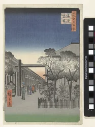 Świt w Yoshiwara Kakuchu toun (tytuł na obiekcie) Sto słynnych twarzy na Edo (tytuł serii) Meisho Edo hyakkei (tytuł serii na obiekcie)