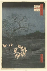 Pożary w sylwestra w Shozoku Nettle Tree w Oji Oji Shozoku enoki omisoka no kitsunebi (tytuł na obiekcie) Sto słynnych twarzy na Edo (tytuł serii) Meisho Edo hyakkei (tytuł serii na obiekcie)