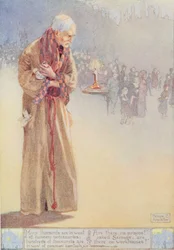 „Scrooge Regarding the Biedny”, ilustracja do „Opowieści wigilijnej” (1843) Charlesa Dickensa (1812-70) (kolor lito)