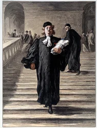 Prawnik w sukience w sądzie. Litografia Honore Daumier (1808-1879) XIX-wieczny Paryż, Musee Carnavalet