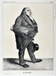Grafika: Honore Daumier (1808-1879). Charivari pochodzi z 1833 roku: Serie Celebrites de la Caricature „”M. Barthe””MUZEUM SZTUK PIĘKNYCH – PALAIS LONGCHAMP, MARSEILLE