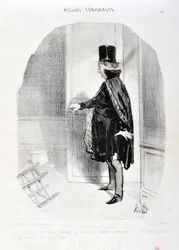 Grafika: Honore Daumier (1808-1879). Charivari pochodzi z 1842 roku: Serie MORES CONJUALES „”Niebo po trzech miesiącach nieobecności znajduję demenagenę mojej żony i jakie wspomnienia obmywam jej wielkim Bogiem! „” MUZEUM SZTUK PIĘKNYCH – PAŁAC LONGCHAMP, 