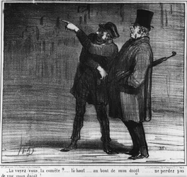 Czy widzisz kometę? w górę... na końcu mojego palca... nie trać z oczu mojego palca!... , rysunek Honore Daumier (1808-1879). „Charivari”