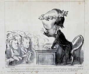Wspomnienia z Kongresu Pokoju: Victor Hugo (nr 1 z serii) - autorstwa Daumiera, w „Charivari” z 06.09.1849