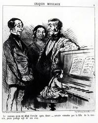 Muzyczne szkice: piosenka, którą musisz przełknąć po obiedzie: sonata wykonana przez córkę domu, młode cudowne dziecko w wieku sześciu lat. Illustration d