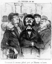 Paryżanie w 1852 r. oglądają nowy sufit namalowany przez Delacroix w Luwrze, zaczerpnięty z cyklu karykatur Honore Daumiera „Obrazy i salony” (1808-1879). „Charivari”