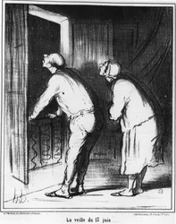 Wigilia 13 czerwca..., rysunek Honore Daumier (1808-1879). „Charivari”