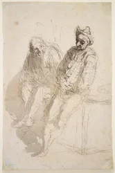 Dwa Saltimbanques, ok. 1865-73 (atrament czarno-szary, szare plamy na papierze)