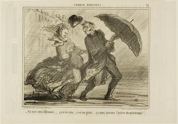 "- Nie martw się, Eleonore... to nic takiego, to tylko mały wiatr zapowiadający nadejście wiosny", płyta 34 z Croquis Parisiens