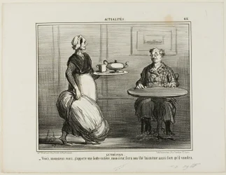 Herbata ziołowa. "- Proszę bardzo, Monsieur, pomyślałem, że przyniosę całą paczkę siana, abyś mógł sam zdecydować o sile swojej herbaty", mówi tabliczka 416 z Actualités.