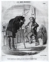 Les Bons Bourgeois - Najwygodniejsza pozycja do zrobienia ładnego portretu w dagerotypie, karykaturze Daumiera - w „Charivari” z 24.07.1847 r.