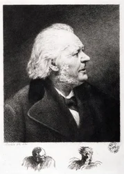 Portret Honore Daumiera (1808-1879), francuskiego rytownika, malarza i rzeźbiarza. Grawerowanie syna Boularda