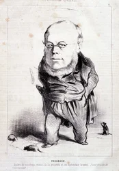 Proudhon, „”apostoł socjalizmu, wróg własności i jej opatentowany destruktor”” – autorstwa Daumier, w „”Charivari”” z 06.01.201849