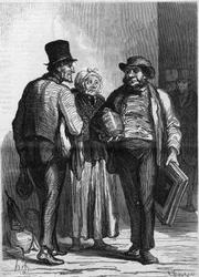 Hotel des Commissaires Ariseurs: kupcy. Karykatura Honore Daumiera (1808-1879). Grawerowanie w „”The Illustrated World”” nr 326 z 11 stycznia