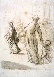 Dwie kobiety i dziecko, ok. 1848-50 (kreda, węgiel i gwasz na antycznym papierze wykładanym)