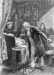 Ilustracja Alcide Theophile Robaudi (czynny 1874-1884) do kuzyna Ponsa, powieść Honore de Balzac (1799-1850) z wielotomowego zbioru zatytułowanego Human Comedy, wydanego w 1900 r., Paryż